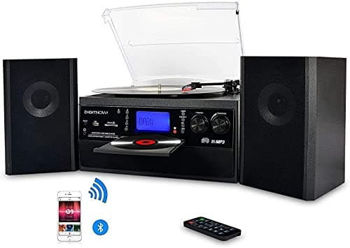 DigitNow, Giradischi Bluetooth, per CD, cassette, radio AM/FM e ingresso AUX, porta USB e codifica SD, telecomando, con altoparlanti stereo indipendenti