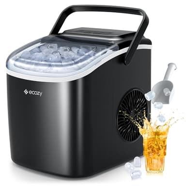 ecozy Macchina per il Ghiaccio Casa, 24h/12KG, 9 Cubi in 6 Minuti, Autopulente con 2 Dimensioni, Macchina del Ghiaccio Con Impugnatura Portatile, Compatta per Ufficio/Festa/Cucina/Bar, Nero