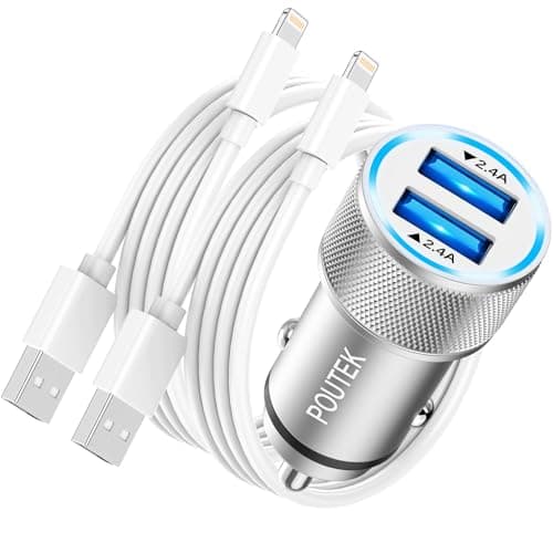 Caricatore Auto iPhone con 2x Cavo Lightning [Certificato MFi], USB Accendisigari Auto Caricabatterie Auto Cellulare Adattatore Presa Accendisigari USB per iPhone 14 13 12 11 Pro Max/XS/X/8/7/6