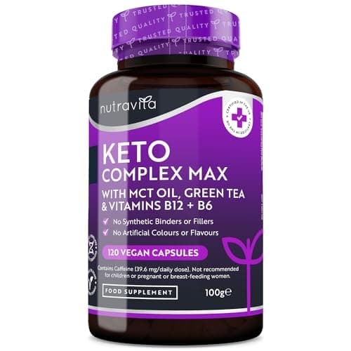 Keto Complex - 120 Capsule Vegane con Olio MCT, Tè Verde, Vitamine e Minerali - Ideale per Diete a Basso Contenuto di Carboidrati e Cheto - Metabolismo degli Acidi Grassi - Prodotto da Nutravita