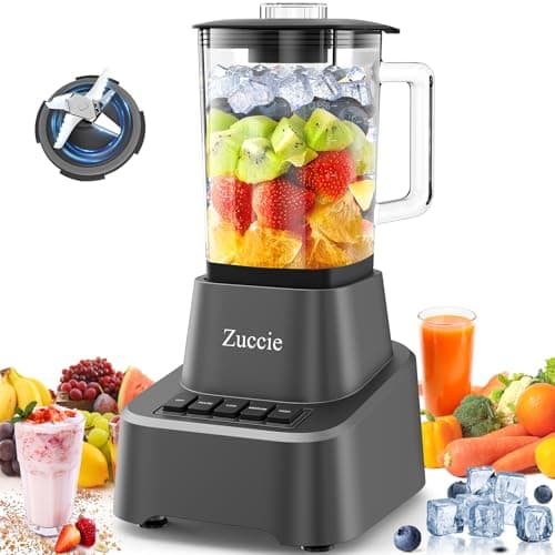 Zuccie Frullatore Elettrico 1200W Blender Frullatore 1.6L Frullatore Smoothie, 3 Velocità + Funzione Impulso, 6 Lame in Acciaio Inox, Con set di Coltelli di Ricambio e Spazzola