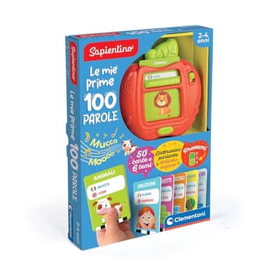 Clementoni Sapientino - Le Mie Prime 100 Parole, Gioco Educativo Elettronico Bambini 2-4 Anni, 50 Carte e 6 Temi, Flashcards in Italiano e Inglese per Imparare Nuovi Vocaboli, Lingua Italiana, 16818