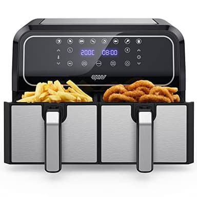 Innsky Friggitrice ad Aria Doppio Cestello, 8L Friggitrice ad Aria Calda a Doppia Zona, 8 programmi di Air Fryer con Promemoria Shake, IT Ricette