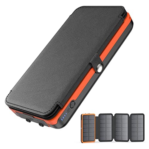 BRENCIL Caricabatterie Solare Power Bank - 27000mAh Solar 22,5W per Cellulare, Portatile a Ricarica Rapida con 4 Pannelli Solari e Torcia Elettrica, USB, per Telefoni Tablet Campeggio