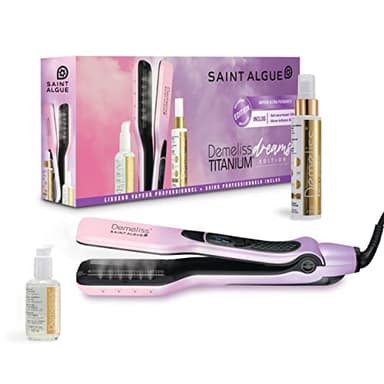 Demeliss SAINT ALGUE - Piastra Lisciante a Vapore TITANIUM - Set Edizione Sogni - Piastre Galleggianti, Rivestimento Titanio - Vapore Potente - Serbatoio XL integrato 40 ml - Pettine Staccabile