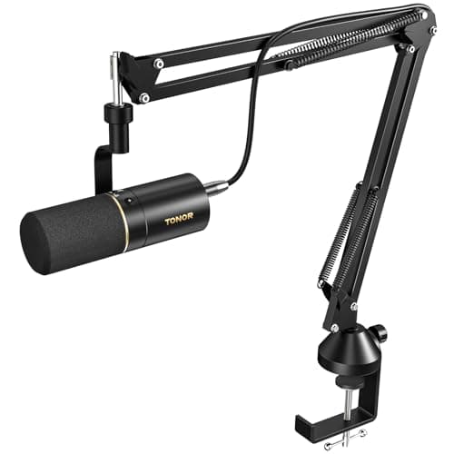 TONOR Microfono Dinamico per podcasting con supporto per braccio, streaming e giochi microphone a Condensatore, USB/XLR, 3.5mm jack, Pulsante Mute, per regisrazione, youtube, gaming, ASMR, TD510+