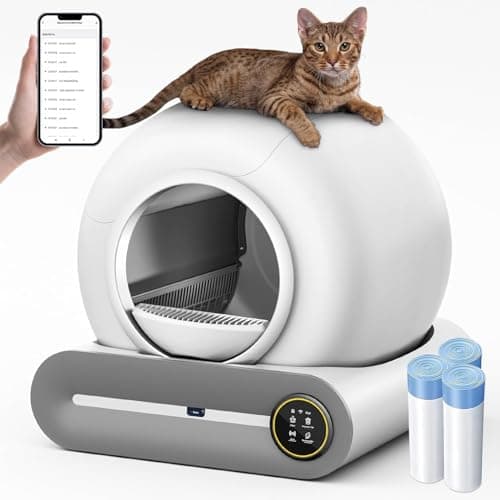 Lettiera Gatto Autopulente Antiodore Lettiera Automatica Autopulente con App 65L Lettiera Elettrica per Gatti con Tappetino Lettiera Gatto e Sacchetti (tipo A)