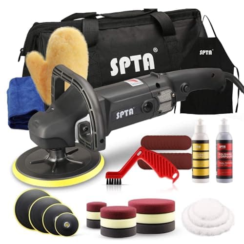 SPTA Lucidatrice Auto, 1200W Professionale Lucidatrice per Auto, Lucidatore, 125mm/150mm/180mm Tamponi per lucidatura kit lucidatura auto , Impugnatura a D Rimovibile
