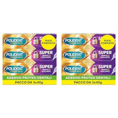 Polident Super Tenuta e Sigillante, Adesivo per Protesi Dentale, 12 Ore di Tenuta Giornaliera, Limita le Infiltrazioni di Cibo, Gusto Neutro, Pacco 3x40g (Confezione da 2)