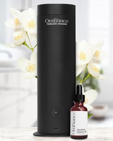 Ombiance Diffusore di aromi e oli essenziali professionale - Deodorante elettrico aromaterapia senza acqua, automatico, umidificatore silenzioso + olio aromatico gelsomino 15 ml