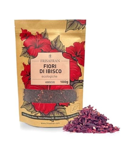 FRISAFRAN | Fiori di Ibisco Bio 100g | puro | naturale | tisane a freddo | essiccato | Fiore della Giamaica | Tè all'ibisco aromatico | Acqua giamaicana | Detox | infusi | Karkade Infuso | Drenante