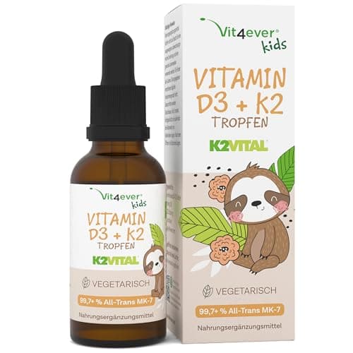 Vitamina D3 K2 in gocce per bambini per 300 giorni (10 mesi) - 500 UI di vitamina D e 25μg di vitamina K2 - Altamente biodisponibile grazie a Original K2VITAL® - Senza additivi nocivi - Vitamine per b