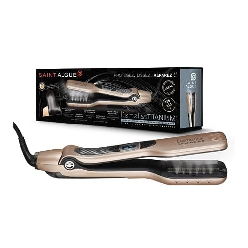 Demeliss SAINT ALGUE - Piastra Lisciante a Vapore TITANIUM - Piastre Galleggianti, Rivestimento Titanio - Vapore Potente - Serbatoio XL integrato 40 ml - Pettine Staccabile - Tutti i Tipi di Capelli