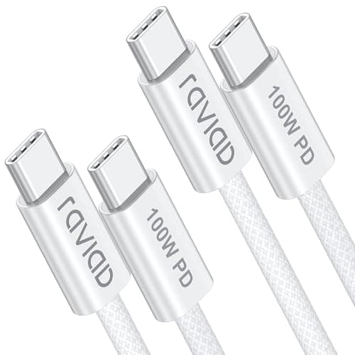 RAVIAD Cavo USB C USB C 100W [2Pezzi-1M] Cavo USB Type-C PD 5A Ricarica Rapida Cavo Tipo C con E-Mark Chip per iPhone 15/15 Pro/15 Pro Max, Samsung S24/S23/S22, MacBook Pro/Air, Pad Pro, Pixel- Bianco