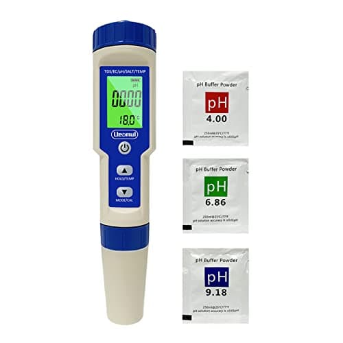 Ueomul Misuratore pH digitale 5 in 1 con TDS EC Salinità Temperatura, pH Tester Piscina ad 0.01 alta precisione impermeabile IP67 pHmetro acqua compensazione automatica della temperatura