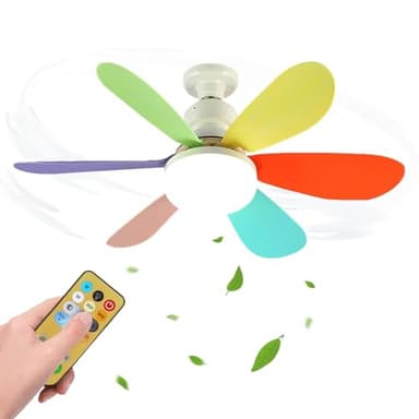 Bambino Ventilatore Da Soffitto Con Luce Con Telecomando Piccolo Lampadario Ventilatore 3 Velocità 3 Colori 40W Ventola Soffitto Con Luce Silenzioso Pale Del Ventilatore Colorate Per Cameretta-52CM