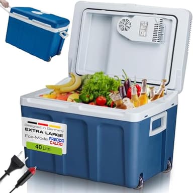 Stakmann Frigorifero Elettrico Portatile per Auto da 40 Litri, Mini Frigo con Manico Ergonomico, Spina da 230V e 12V, Modalità Freddo e Caldo per Camion, Macchina, Barca, Campeggio, Camper (Blu)