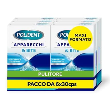Polident Apparecchi & Bite, Pulitore per Protesi Dentale, Apparecchi, Allineatori, Paradenti Sportivi, Bite Anti Bruxismo, Pacco da 6x30 compresse