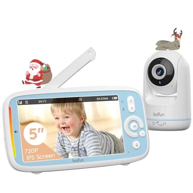 BOIFUN Baby Monitor Video, 360° Telecamera, 5 Pollici IPS Schermo da, 3050 mAh Batteria Ricaricabile, Zoom 3X, Modalità VOX, Notturna Visione, Ninne Nanne, Per Bambini/Neonato Neonati
