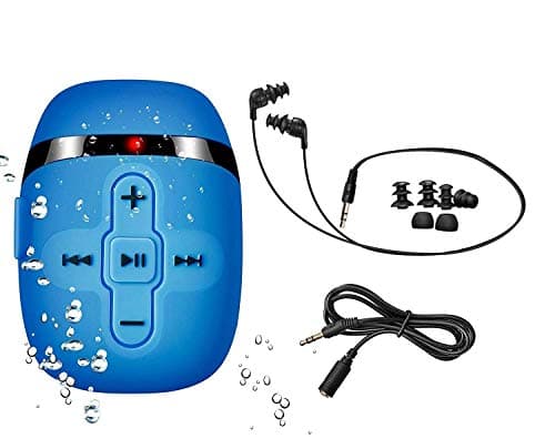 SEWOBYE Lettore MP3 Subacqueo Impermeabile IPX8, HIFI MP3 Subacqueo Nuoto per Nuoto e Corsa, Cuffie Subacquee con Cavo Corto (3 Tipi Di Auricolari), Funzione Shuffle (Blu)