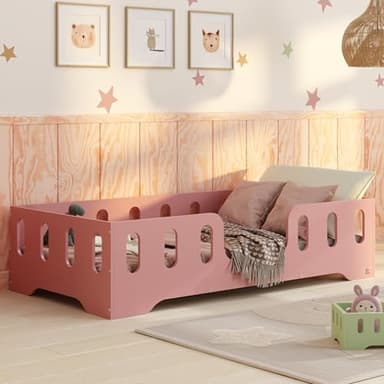 smartwood TILA 2 Letto Montessori Bambini 80x190 - Letto in Rosa con Sponde per Bambina e Bambino - Lettino Montessoriano per Bambini - Bordi Lisci e Rapido Montaggio - Carico max 230 kg