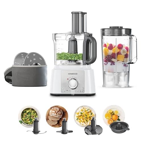 Kenwood Robot da Cucina MultiPro Express FDP65.450WH dotato di 7 Accessori, Ciotola di Capacità 3L, Potenza 1000W, 2 Velocità+Pulse, Custodia dischi compresa, bianco