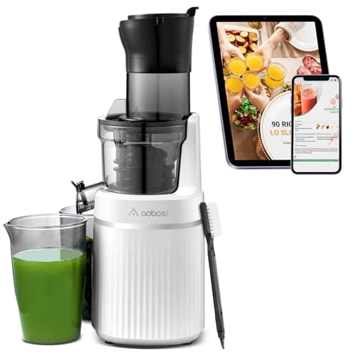 AOBOSI Estrattore frutta e verdura 200 W- Estrattore con coperchio di sicurezza reversibile-Estrattore di succo- Estrattore frutta e verdura a freddo per frutta e verdura con chip intelligente. Bianco