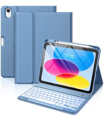 Vobafe Cover iPad 10 Generazione con Tastiera/(A16) 11 Generation (11/10.9 pollici, 2025/2022), Italiano QWERTY con 7 Colori Illuminato, Senza fili Staccabile Custodia con Portapenna, Blu