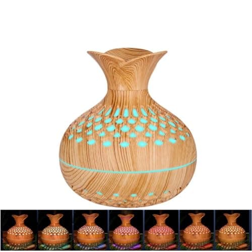 Diffusore di Oli Essenziali, 300ml Diffusore aromatico a grana di legno, Ultrasuoni Aromaterapia Diffusore con Luce bianca calda, Diffusore per Oli Essenziali Senza BPA