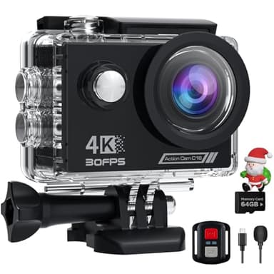 Camlance Action Cam 4K con Scheda SD da 64G, HD 20MP WiFi Videocamera,Fotocamera Sott'acqua 40M con Telecomando,170° stabilizzata Telecamera Subacquea, 2 Batterie e Accessori di Montaggio
