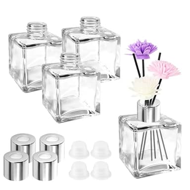 JSMTKJ Bottiglie di Vetro per Diffusori 4 Pezzi Bottigliette di Vetro per Bastoncini Profumati Bottiglie Quadrate in Vetro per Oli Essenziali Profumati Bottiglie Diffusore