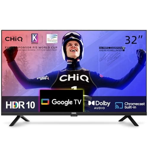 CHiQ L32H7G da 32 pollici Televisione, Smart TV, HD LED, esign senza cornice, Google TV, Controllo vocale remoto, Chromecast integrato, HDR10 e HLG, Dolby Audio, Modalità film, WiFi, HDMI ARC, CI+