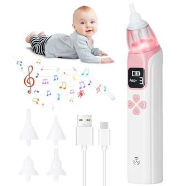 URAQT Electric Nasal Aspirator, Aspiratore Nasale Neonato con LCD Display, Aspira Naso Elettrico da Aspirazione di Livello 3, Aspiratore per Neonati, Cura della Cavità Nasale del Bambino(Rosa)