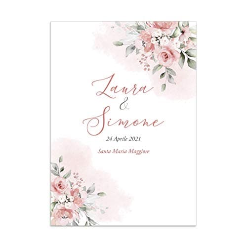 Libretti cerimonia matrimonio nozze personalizzati fiori rosa acquerello 10 pz