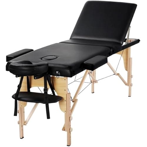 Yaheetech Lettino Massaggio Portatile Pieghevole a 3 Zone in Legno Faggio 213 x 60 cm per Fisioterapia Portata 250 kg Altezza Regolabile Poggiatesta e Braccioli Rimovibili con Sacchetto per Polvere