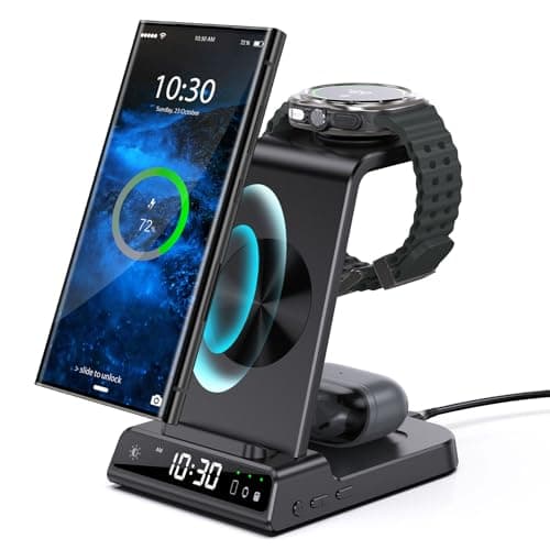 Caricatore wireless per Samsung Galaxy S25 Ultra, Wireless Charger per Samsung con orologio digitale per Samsung Galaxy Watch 7/Ultra/6/5, Caricabatterie a Induzione per Galaxy S24 Ultra, Flip 4,Buds