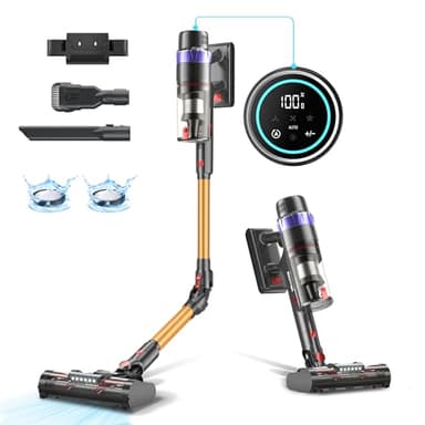 PRETTYCARE Aspirapolvere Senza Fili, 560W 45KPA Scopa Elettrica Senza Fili Potente con Modo Automatico, Aspirapolvere Ricaricabile Standby 60 min, Adatto per Tappeti/Peli Animali V3