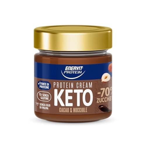 Enervit, Protein Cream Keto Cacao e Nocciole, Barattolo da 180gr, Crema Proteica Spalmabile, con -70% di Zuccheri, con Proteine del Latte, Senza Glutine