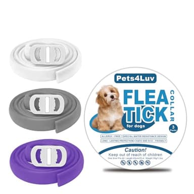 Pets4Luv Collare antipulci per cani, collari antizecche per cani, Collare Antiparassitario per Cane,taglia unica per tutti i cani, Nessun prodotto chimico,regolabile e impermeabile, 3 pezzi