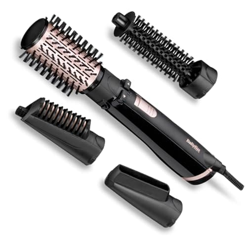 BaByliss Brush & Style AS200E Spazzola ionica rotante per capelli, Ad aria calda, 1000 watt, 4 accessori, Nero