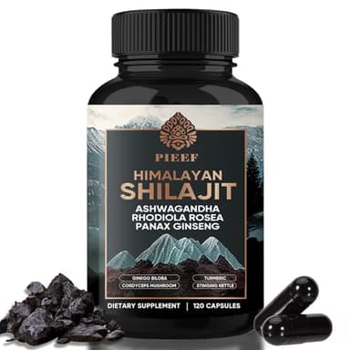 Shilajit, 120 Capsule di Shilajit, Shilajit Puro, Ricco di Oltre 85 Oligoelementi, Ginkgo Biloba, Cordyceps Mushroom, Turmeric, Completamente Vegetale per Aiutare a Reintegrare le Energie