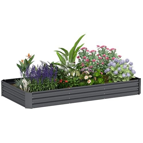 Outsunny Letto per Orto Rialzato da Esterno 835L, Fioriera da Balcone in Acciaio Galvanizzato con Fondo Aperto, per Piante, Fiori e Verdure, 240x120x30cm, Grigio Scuro