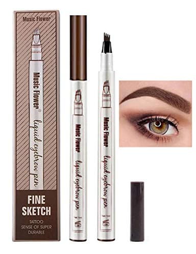 Penna per Sopracciglia Tattoo Brow 4 punte Impermeabile 3D Tattoo Penna Marker Matita per Sopracciglia Punte Eye Makeup,Durevole,Look Naturale #2 Marrone - Con un po 'di marrone rossastro