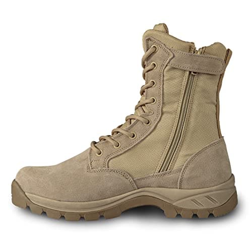 LUDEY Stivali Militari Cerniera Uomo Stivali Tattici Stivali Combattimento Stivali Escursionismo Anfibi Militari Uomo Scarpe da Trekking IDS928-Beige 43 EU