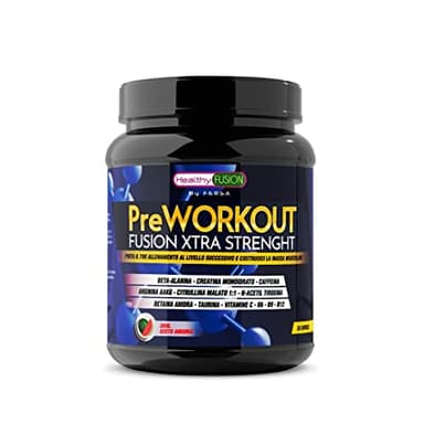 Healthy Fusion Pre workout Potente Pre-Allenamento | Beta Alanina + L-Arginina AAKG + Creatina + Caffeina + Taurina| Promuove lo sviluppo muscolare | Aumenta il rendimento fisico | Gusto Anguria 300 g