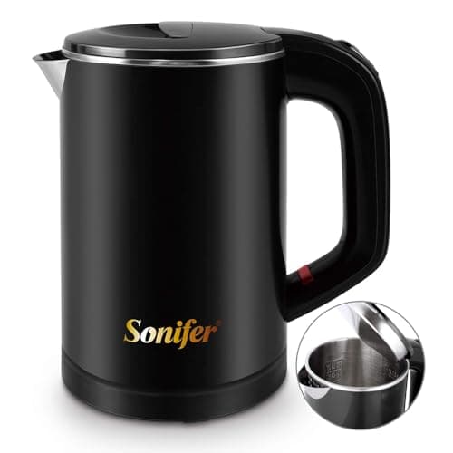 Bollitore da viaggio da 0,6l in acciaio inox da campeggio bollitore design a doppia parete 800W bollitore da tè bollitore da tè evitare scottature riscaldamento silenzioso | risparmio energetico(Nero)