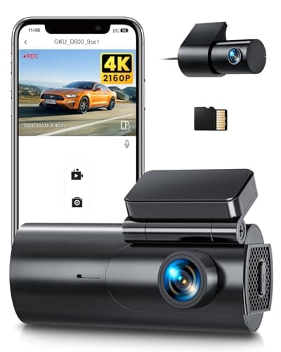 GKU Dash Cam Auto 4K+1080P, 5GHz WiFi Telecamera per Auto con Scheda SD 64G, Dashcam Auto 170° Grandangolo,Super Visione Notturna,WDR,G-Sensor,24H Monitor di Parcheggio,Registrazione in Loop,Max 256G