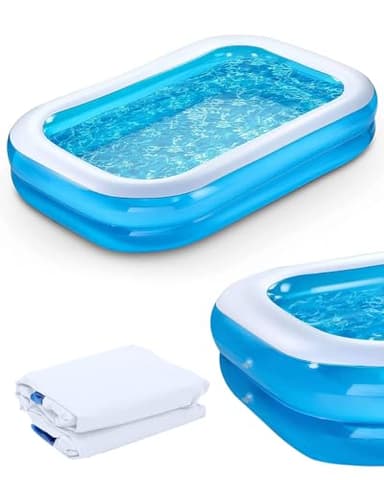 Enkifun Piscina Gonfiabile Blu Rettangolare Deluxe, Piscina Gonfiabile Bambini Rettangolare Piscina Per Bambini Per Adulti e Bambini Grande Per Cortile Giardino Balcone 200 X 150 X 50cm