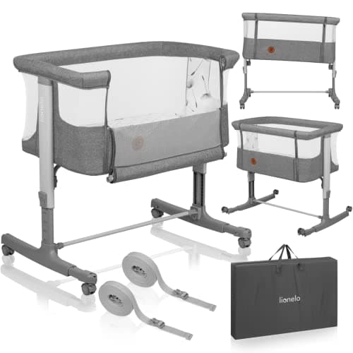 lionelo Aurora 3in1 Culla Co-sleeping e Lettino da viaggio per neonato bambini fino 9kg Regolabile in altezza e Inclinazione Parete aperta rete traspirata Materasso innovativo Zanzariera