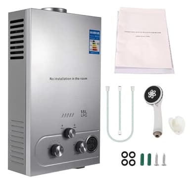 Scaldacqua a gas propano gpl 6L/8L,con modalità inverno ed estate, scaldabagno istantaneo senza serbatoio 16kw con kit doccia, bruciatore caldaia per campeggio, camper, casa (6L)